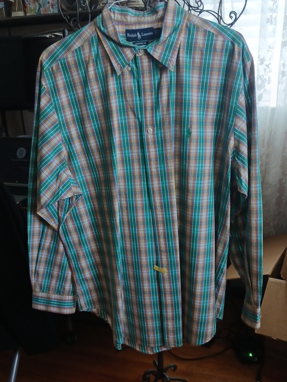 Ralph Lauren Men’s Teal and Brown Plaid Button-Down Shirt